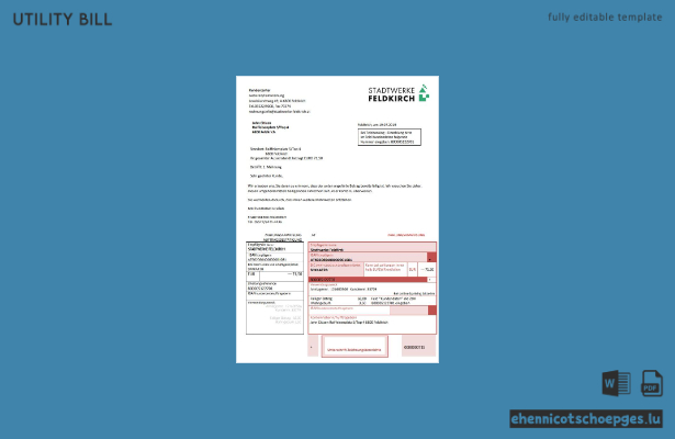 Austria Stadtwerke Feldkirch utility bill word sample preview